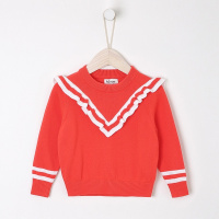 moomoo童装女童木耳边细节套头毛衫