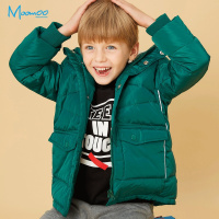 moomoo童装男童时尚中长款连帽长袖加厚保暖羽绒服外套冬装