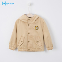 moomoo童装男童外套中大童短款韩版纯色连帽休闲风衣儿童男
