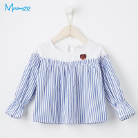 moomoo童装女童条纹拼接梭织上衣