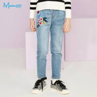 moomoo童装女中童时尚绣花小脚牛仔裤