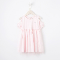 米喜迪童装2018夏装新款女童露肩袖外层网纱裙摆连衣裙