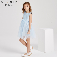 米喜迪mecity童装2018秋新款女童腰部蝴蝶结装饰连衣裙