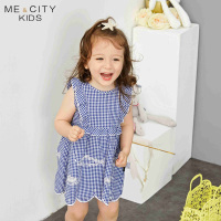 [折]米喜迪mecity童装婴儿格子绣花连衣裙薄透气宝宝裙2018夏款