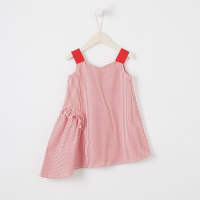 米喜迪mecity童装2018夏装新款女童条纹不规则拼接连衣裙