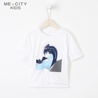 米喜迪mecity童装2018夏装新款男童不对称拼接浪花短袖t恤