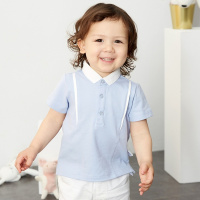 米喜迪mecity童装男婴儿polo恤2018夏新款净色宝宝短袖恤