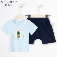 米喜迪mecity童装2018夏装新款男婴童印花短袖恤短裤套装