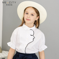米喜迪mecity童装2018夏女童纯棉绣花中大童短袖衬衫