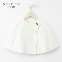 米喜迪mecity童装2018秋新款女童亮丝毛呢短款斗篷针织开衫