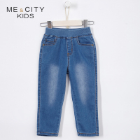 米喜迪mecity童装2018秋新款男童落裆针织牛仔长裤