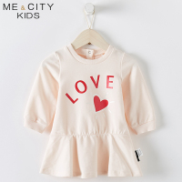 米喜迪mecity童装2018秋新款女婴童针织字母印花连衣裙