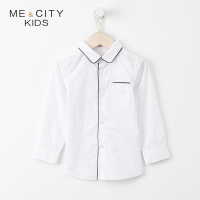 米喜迪mecity童装2018秋新款男童精致撞色嵌条长袖衬衫
