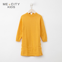 米喜迪mecity童装2018秋新款女童两侧开叉套头连衣裙