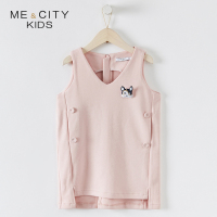 米喜迪mecity童装2018秋新款女童茧型纽扣装饰背心针织连衣裙