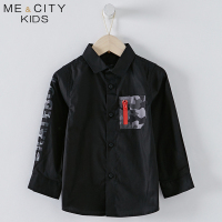 米喜迪mecity童装2018秋新款男童袖子字母印花长袖衬衫