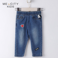 米喜迪mecity童装2018秋新款女婴童印花牛仔长裤