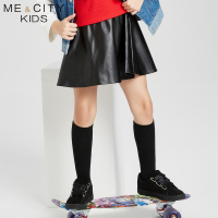 米喜迪mecity童装2018秋新款女童时尚皮质针织半裙