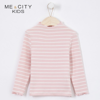 米喜迪mecity童装2018秋新款女童条纹基础打底针织长袖恤