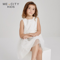 米喜迪mecity童装2018秋新款女童肌理面料拼网纱梭织连衣裙