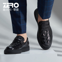 Zero零度商务男鞋秋冬新款圆头套脚乐福鞋男鳄鱼纹休闲皮鞋简约款