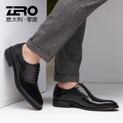 Zero零度皮鞋男2018春新款韩版真皮商务正装皮鞋布洛克男士婚鞋子