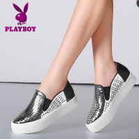 花花公子女鞋2018新款乐福鞋厚底松糕透气网眼镂空休闲鞋女