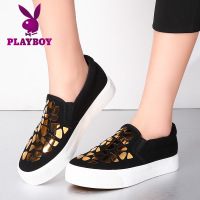 花花公子女鞋2018新款厚底浅口乐福鞋女松糕底单鞋韩版休闲鞋女