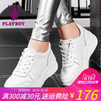 花花公子女鞋2018新款内增高运动鞋女黑色轻便透气板鞋系带韩版百搭休闲鞋