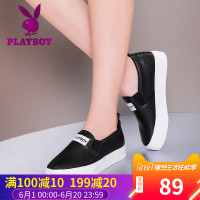 花花公子女鞋2018夏新款懒人平底鞋休闲一脚蹬厚底韩版单鞋乐福鞋女