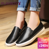 花花公子女鞋2018新款真皮厚底松糕鞋乐福鞋女懒人鞋一脚蹬休闲鞋女