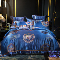 吉岳Giyou60S高精密色精大提花全棉四件套 精梳长绒棉纯棉床上用品 床盖四件套多件套 传统婚庆床上用品