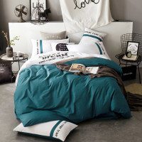 吉岳Giyou全棉四件套 美式简约双色拼搭混合纯棉床上用品 高支高密精梳全棉被套床单枕套 拼布全棉床笠四件套