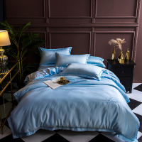 吉岳Giyou水洗真丝全棉四件套 简约纯色款浪漫绣花 床单四件套床笠四件套可选