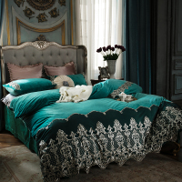 唛乐斯MALLAS水晶绒蕾丝四件套 蕾丝刺绣被套 复古绣花枕套 加厚水晶绒面料暖冬床品