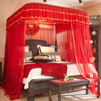 吉岳Giyou蚊帐 25眼50D超柔加密帐纱 U型滑轨设计 双层蕾丝花边 加厚不锈钢支架三开门导轨蚊帐