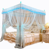 吉岳Giyou宫廷三开门蚊帐 超柔加密帐纱 百褶花边 实用帐钩 不锈钢支架 落地式防蚊蚊帐