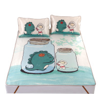 吉岳Giyou大版印花凉席三件套 150D冰丝柔软 立体包边设计冰丝席套装