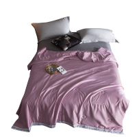 吉岳Giyou水洗真丝夏被 羽丝绒填充 印花拼接花边 简约字母刺绣夏被