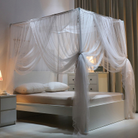九氏JOESH落地款四开门蚊帐 细密褶皱帐纱 唯美蕾丝花边 支架吸盘可选蚊帐