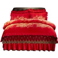 唛乐斯MALLAS 加厚水晶绒夹棉蕾丝床裙 水晶绒印花系列 四件套