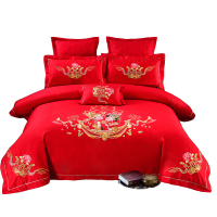 九氏Joesh婚庆四件套 中国红立体刺绣全棉四件套 多花色大红婚庆床品