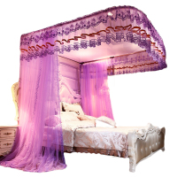 吉岳Giyou三开门导轨蚊帐精美细密帐纱 双层蕾丝花边 免打孔蚊帐