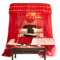 吉岳Giyou蚊帐 25眼50D超柔加密帐纱U型滑轨设计 双层蕾丝花边 加厚不锈钢支架三开门导轨蚊帐