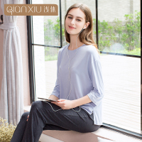 浅休2018春秋季新款莫代尔棉七分袖上衣长裤套装家居服宽松睡衣女