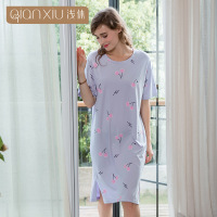 浅休18夏季新款睡裙女士印花针织棉睡衣宽松休闲大码家居服