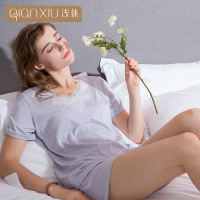 浅休女士短袖睡衣套装针织棉家居服简约修身可外穿休闲大码