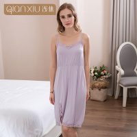 浅休18夏款吊带连体睡裙女再生竹纤维简约无袖蕾丝连体家居服
