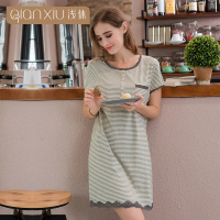 新款夏季睡衣女长款纯棉清新可爱学生可外穿性感休闲蕾丝短袖睡裙