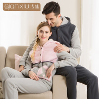 浅休女士羊羔绒睡衣连帽情侣家居服加厚保暖大码套装